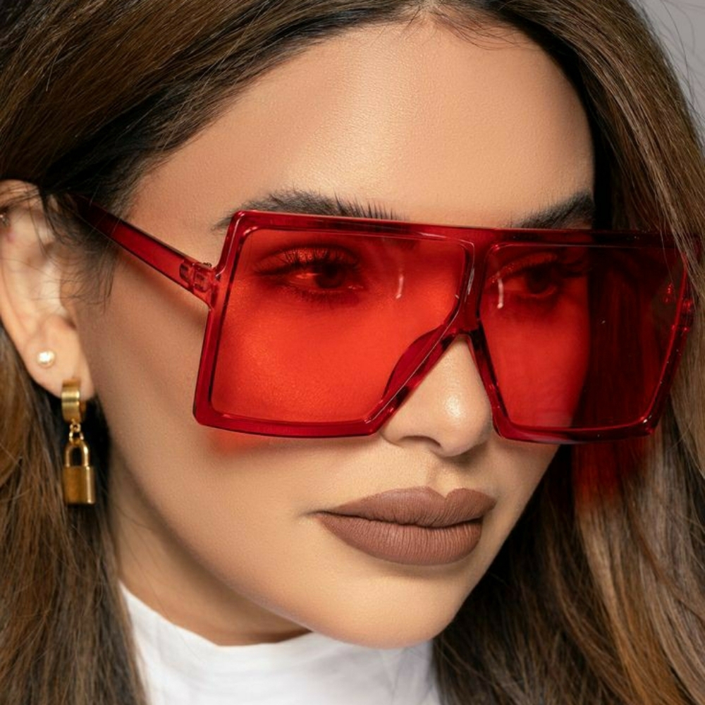 Red Unique Oversize Square Sunglasses